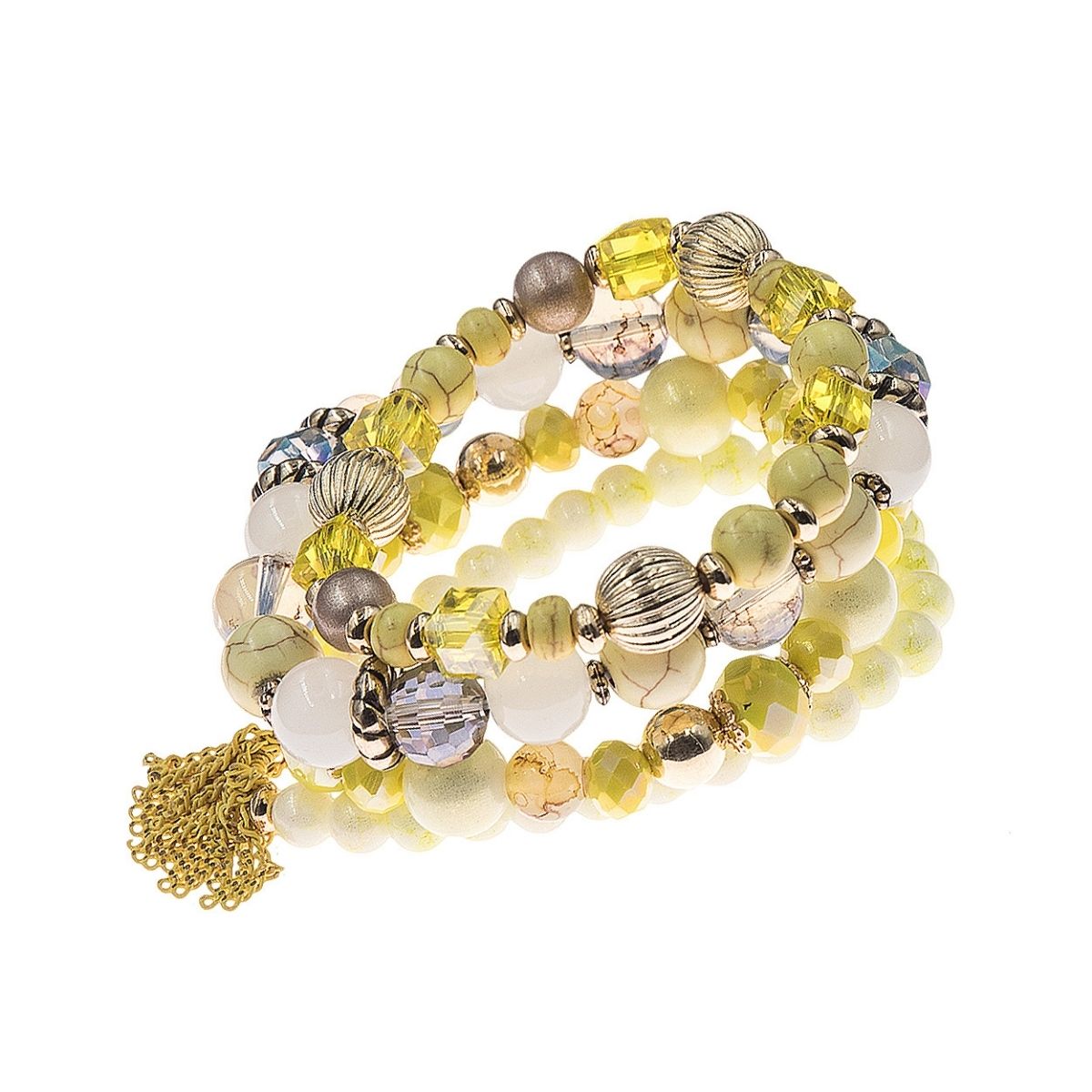 Yellow 4 Pcs Glass Bead Bracelets