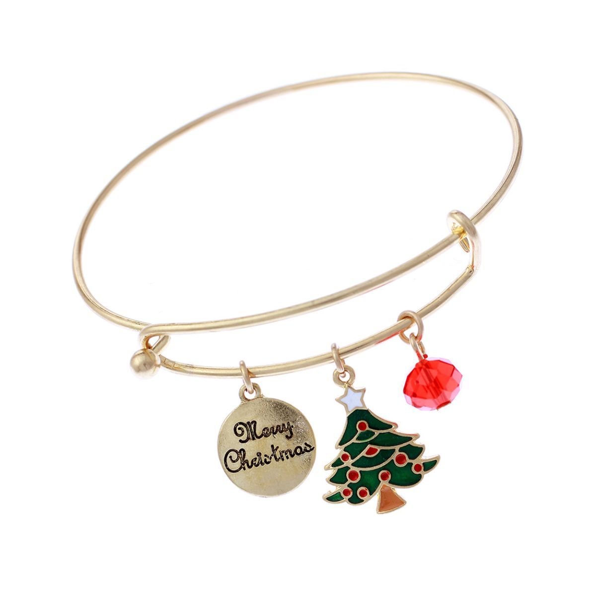 Xmas Tree Charm Wire Bangle