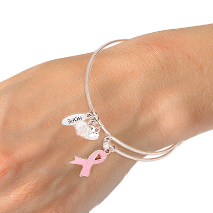 Pink Ribbon Hope Charm Bangle