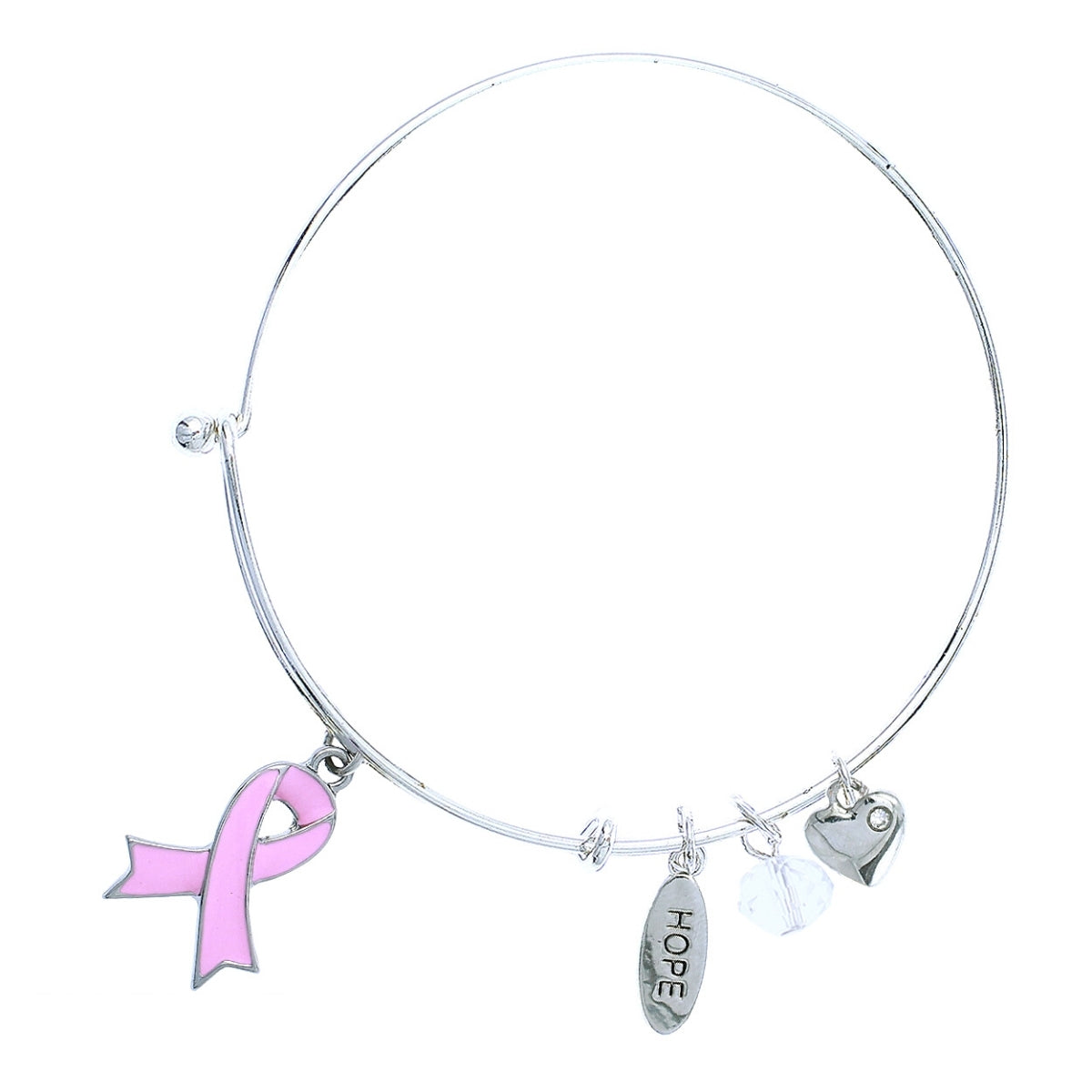 Pink Ribbon Hope Charm Bangle