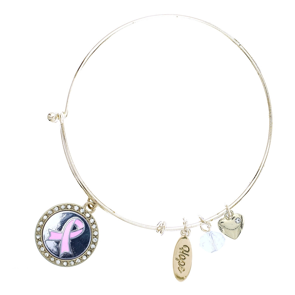 Gold Breast Cancer Charm Bangle