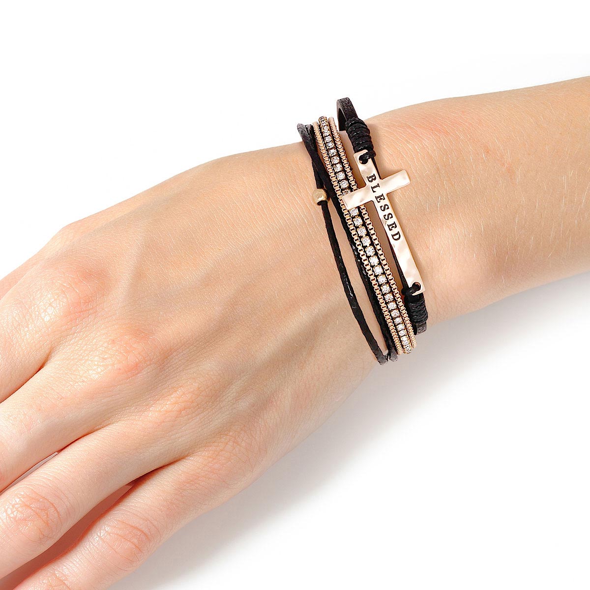 Black Leather Cross Magnetic Bracelet