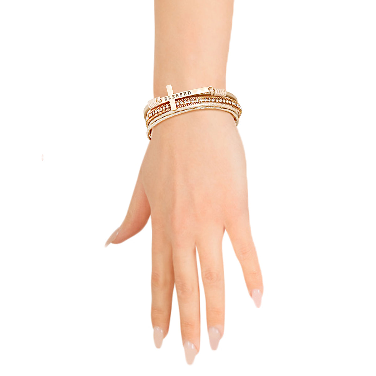 Gold Leather Cross Magnetic Bracelet