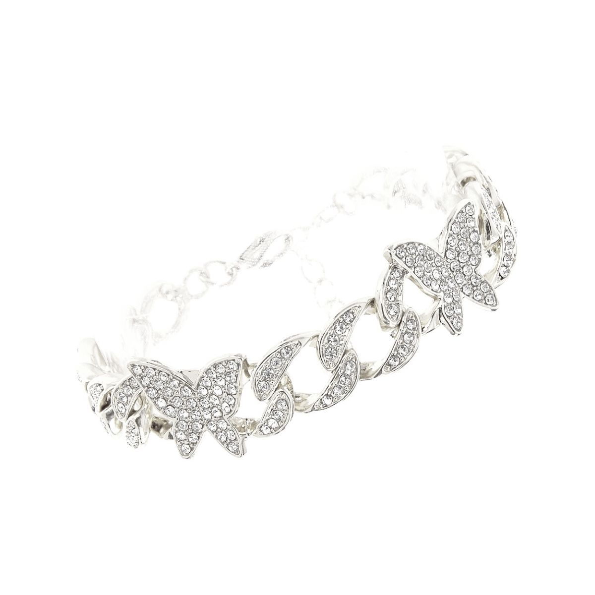 Silver Iced Cuban Butterfly Bracelet