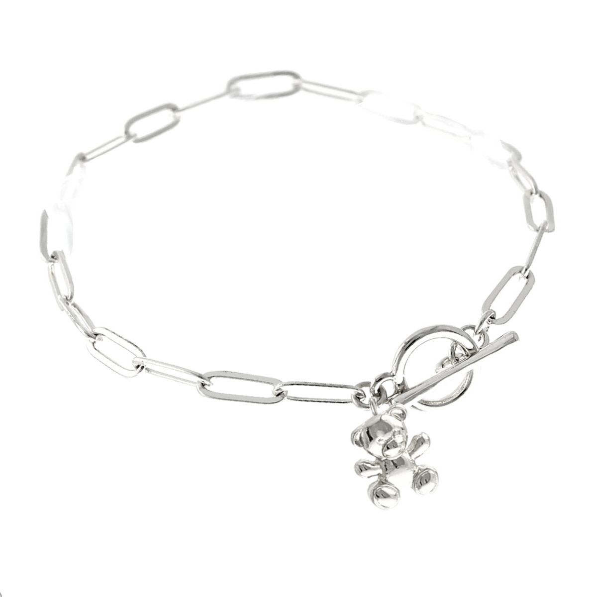 Silver Teddy Bear Toggle Bracelet