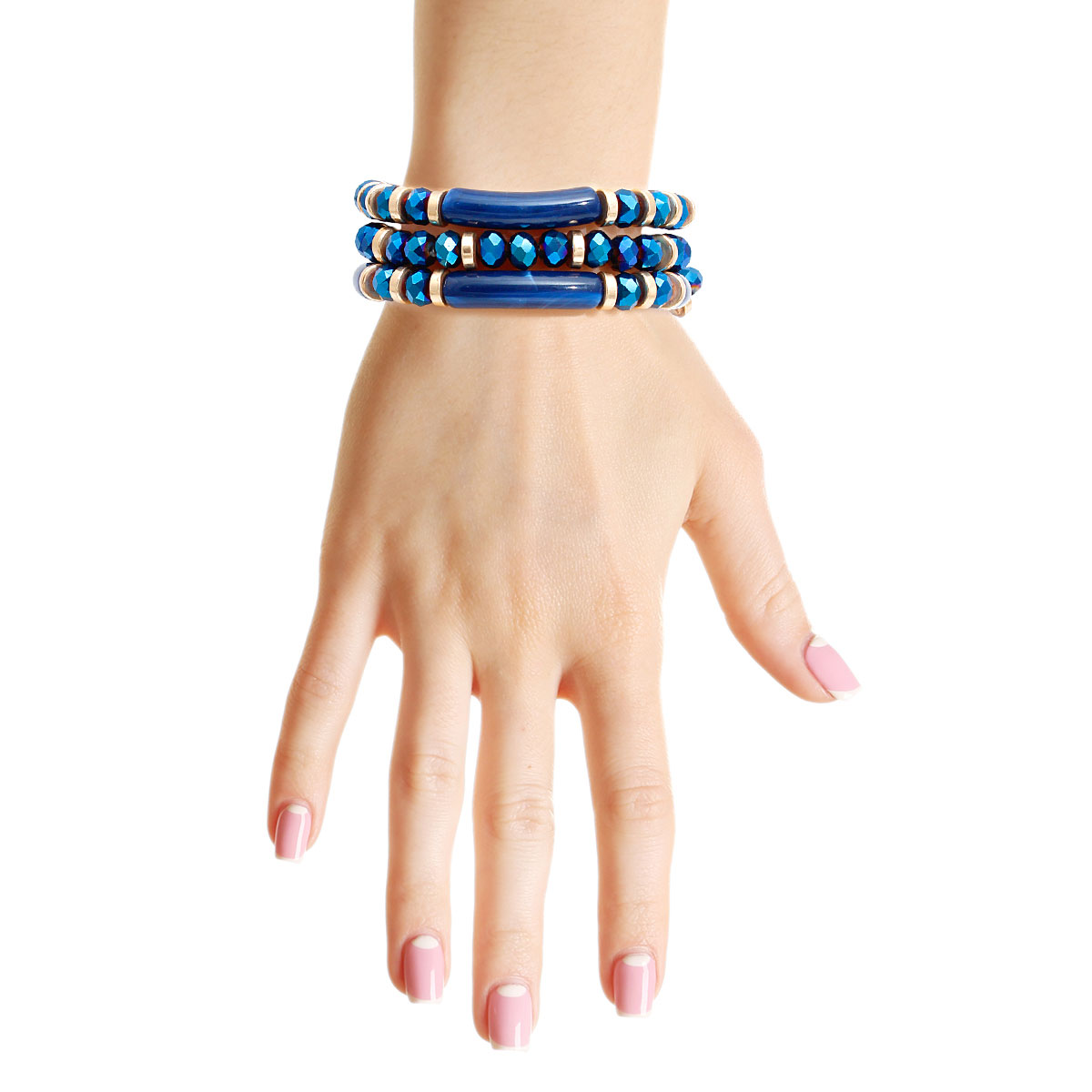 Navy Tube Bead Bracelet Set