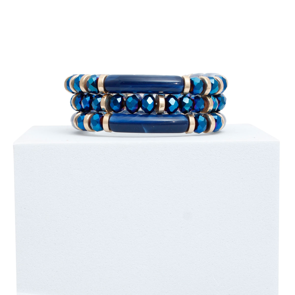 Navy Tube Bead Bracelet Set