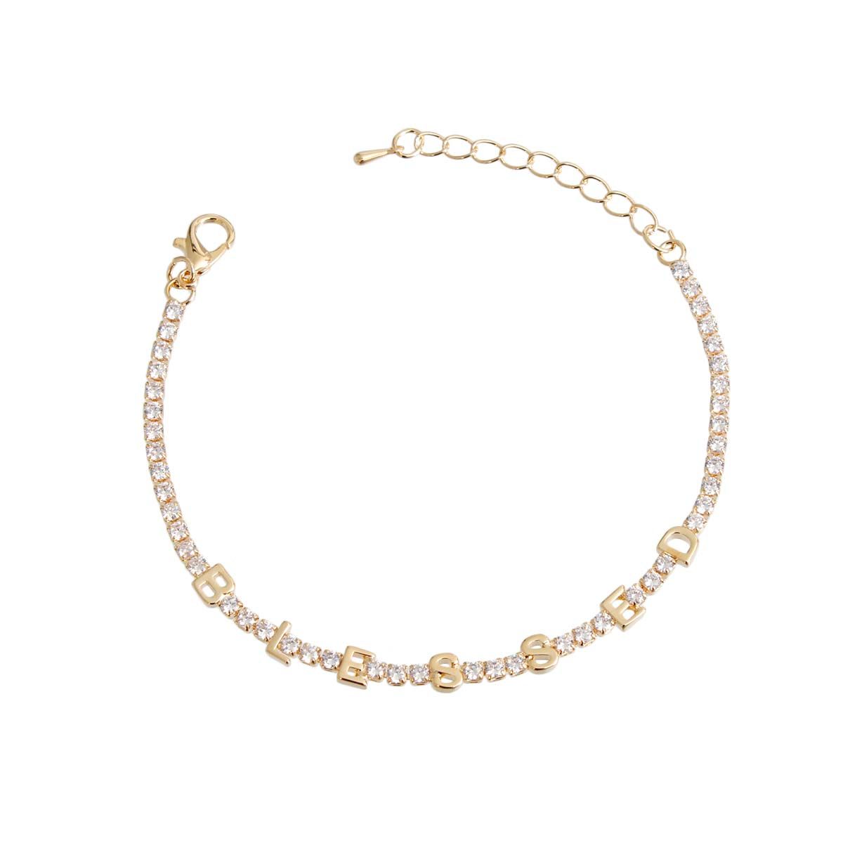 Gold CZ Blessed Tennis Bracelet