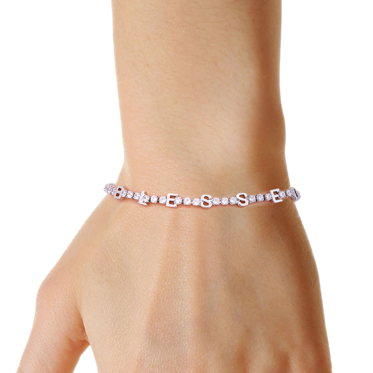 Silver CZ Blessed Tennis Bracelet