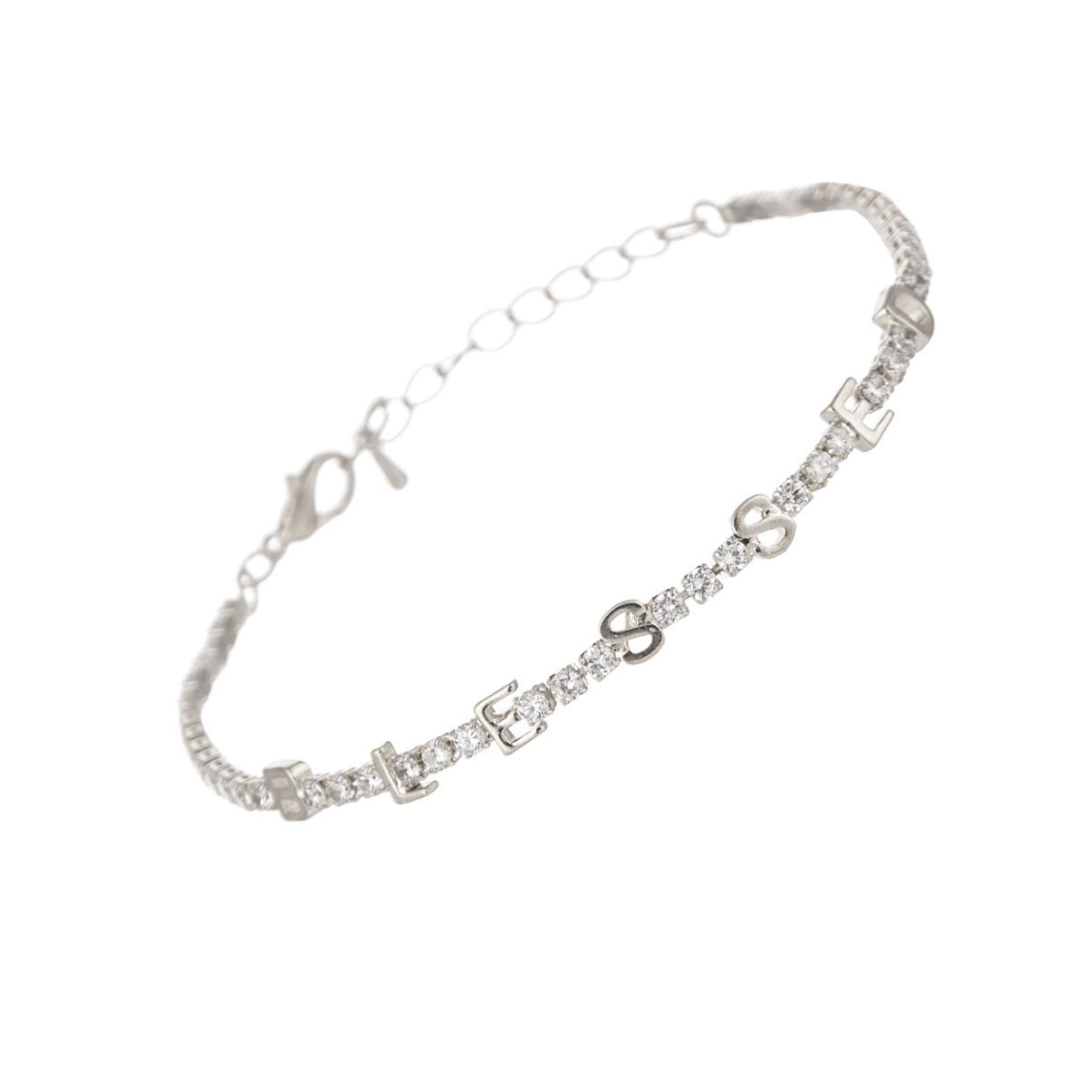 Silver CZ Blessed Tennis Bracelet