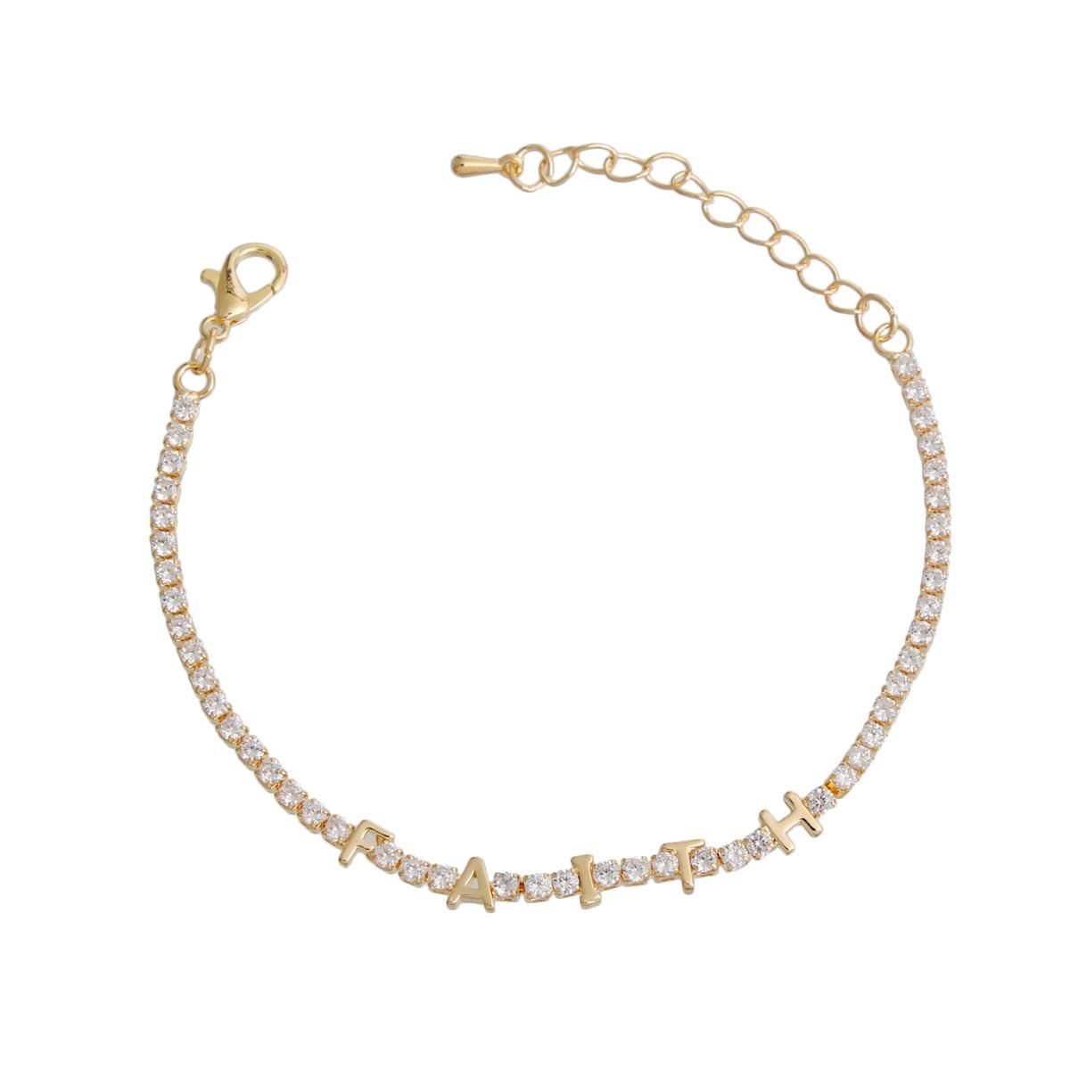 Gold CZ Faith Tennis Bracelet