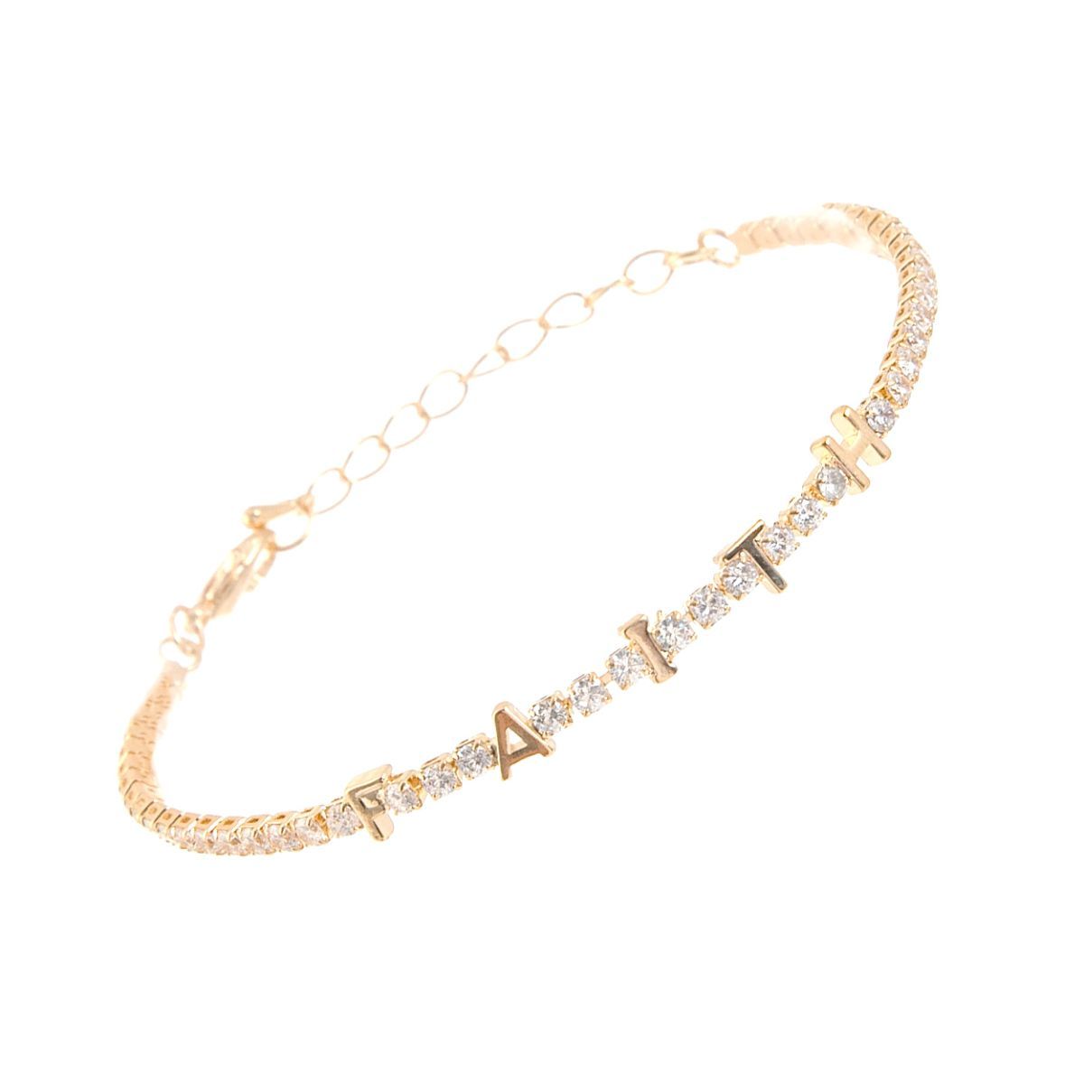 Gold CZ Faith Tennis Bracelet