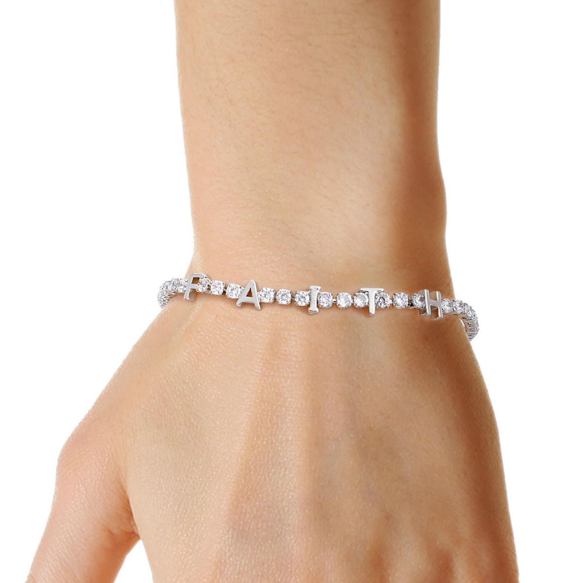 Silver CZ Faith Tennis Bracelet