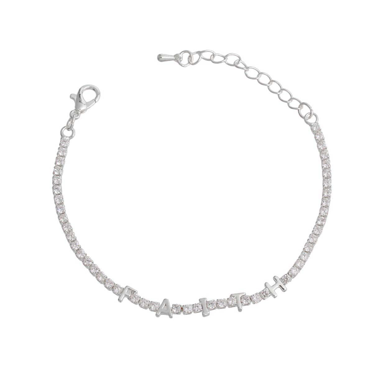 Silver CZ Faith Tennis Bracelet