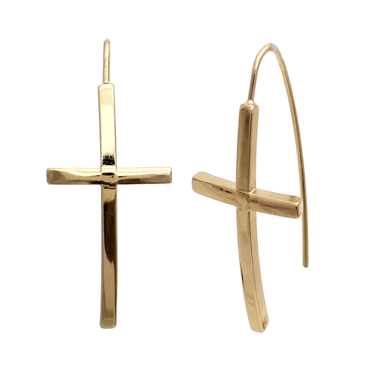 Gold Cross Fish Hook Earrings