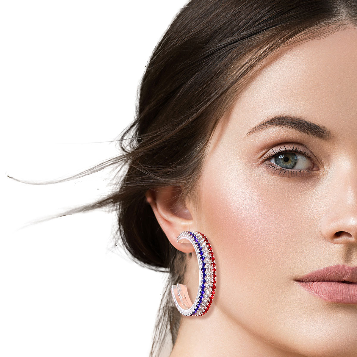 American Flag 35mm Rhinestone Hoops