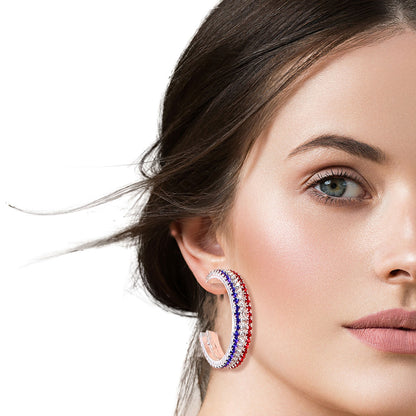 American Flag 35mm Rhinestone Hoops