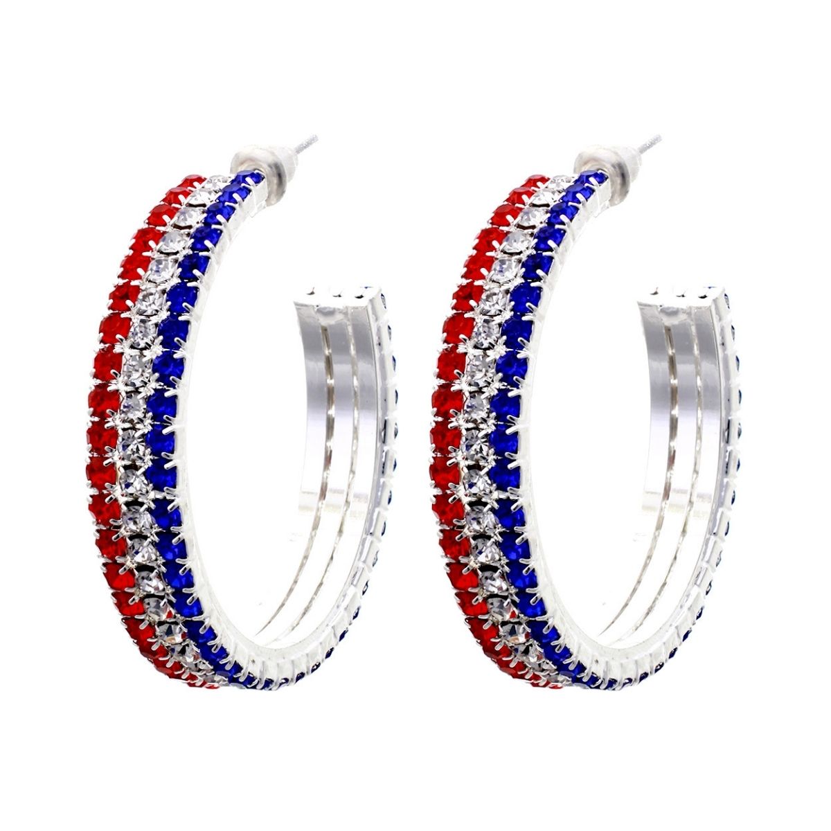 American Flag 35mm Rhinestone Hoops