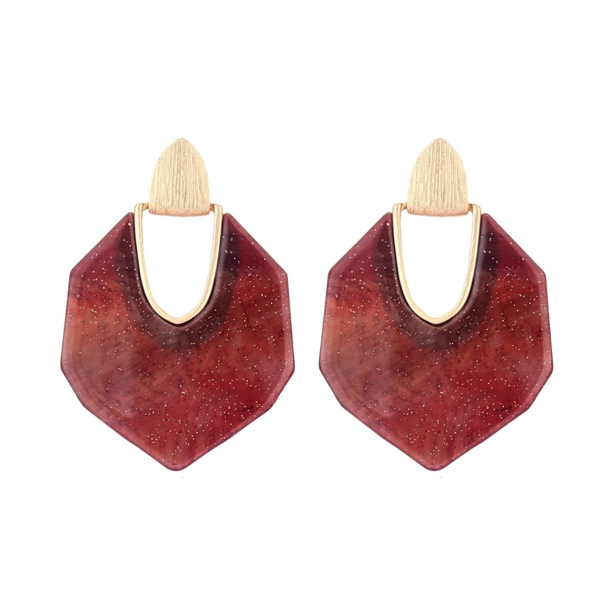 Burgundy Heaxagon Drop Earrings