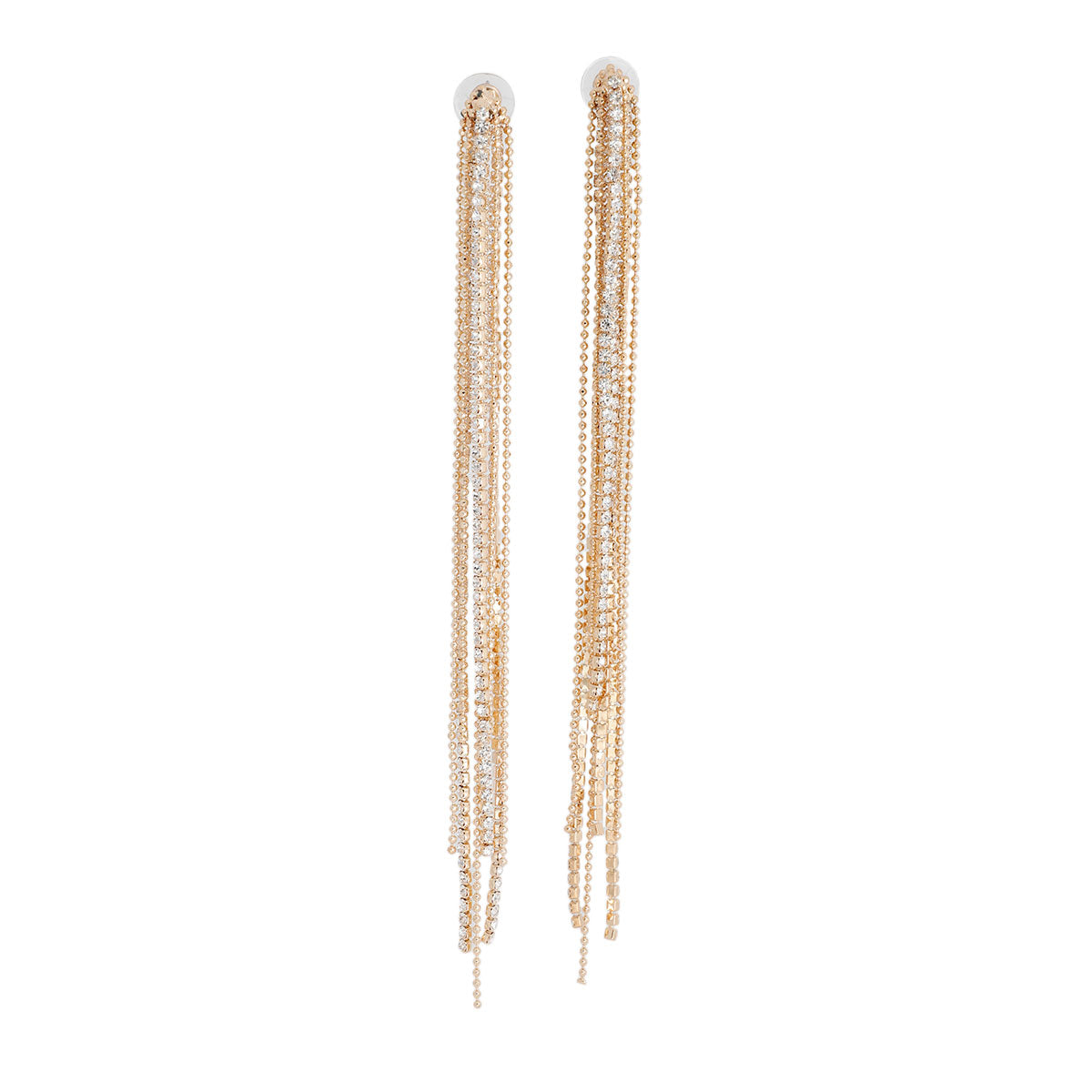 Gold Ball Chain Stone Fringe Earrings