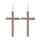 Gold Pave Cross Fish Hook Earrings