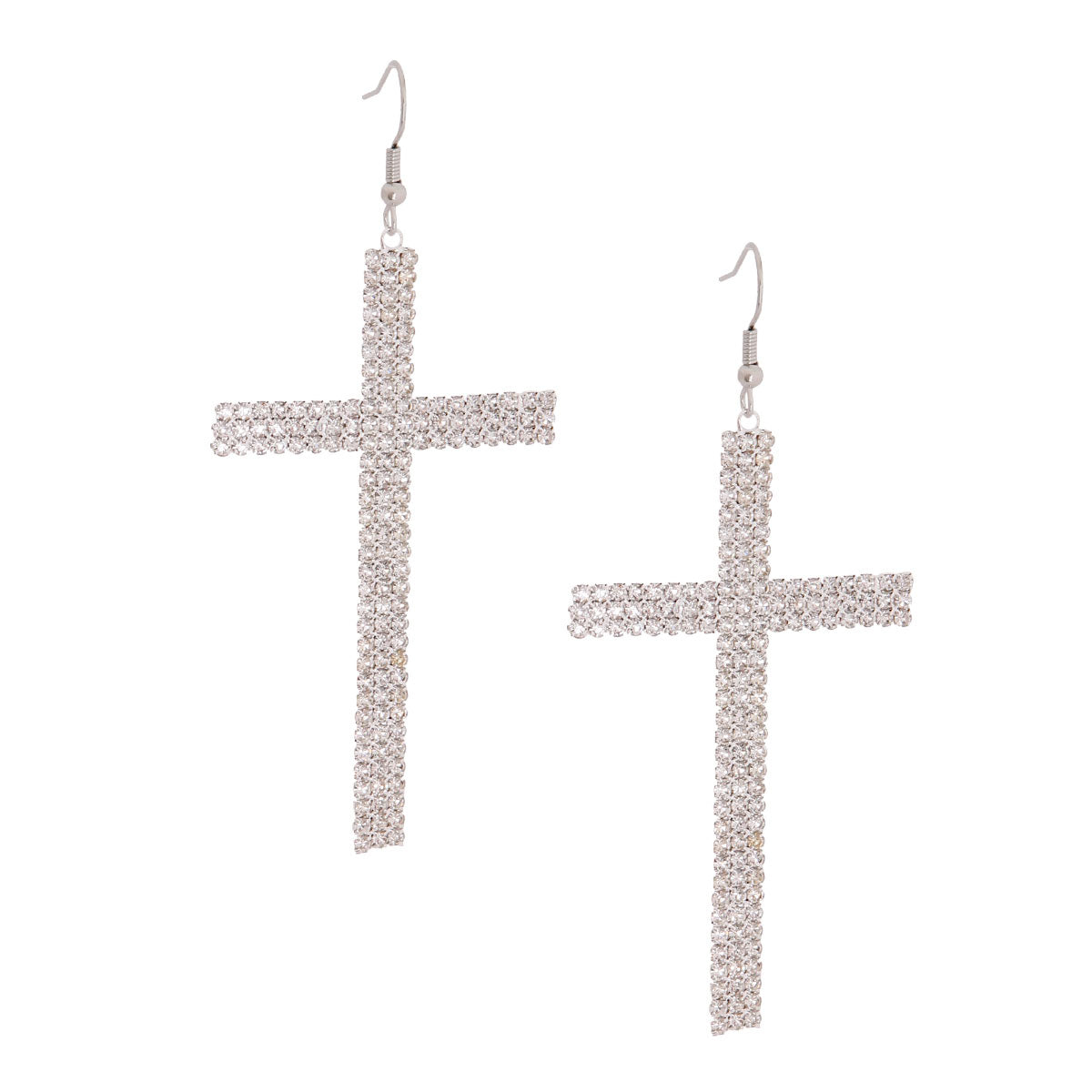 Silver Fish Hook Cross Earrings