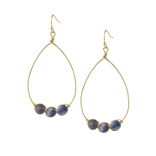 Blue Stone Wire Pear Earrings