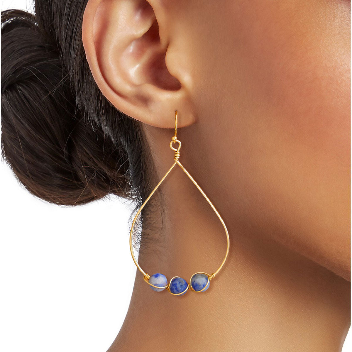 Blue Stone Wire Pear Earrings