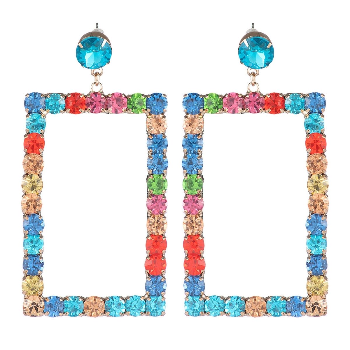 Rainbow Rhinestone Rectangle Earrings