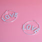 Rhinestone LOVE Silver Hoops