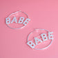 Rhinestone BABE Silver Hoops