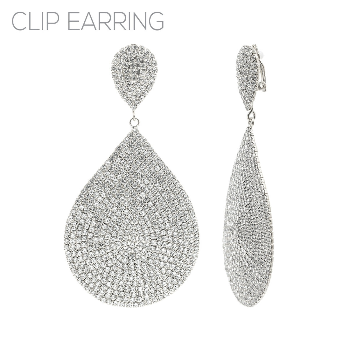 Silver Double Teardrop Stone Clip Ons