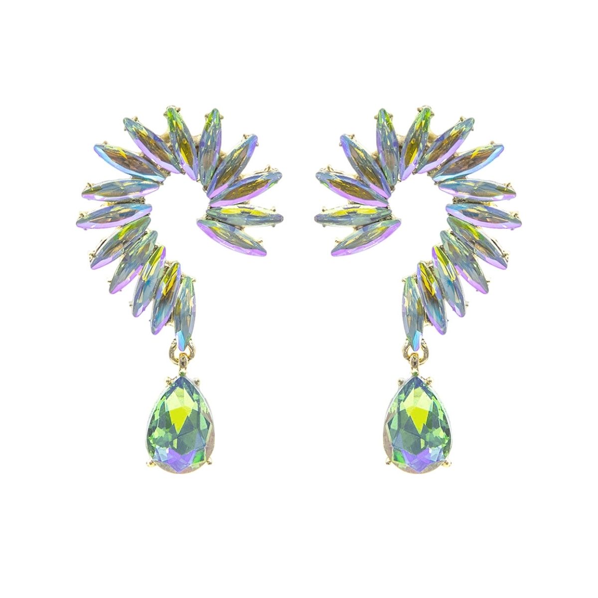 Pink Green Marquise Curved Earrings