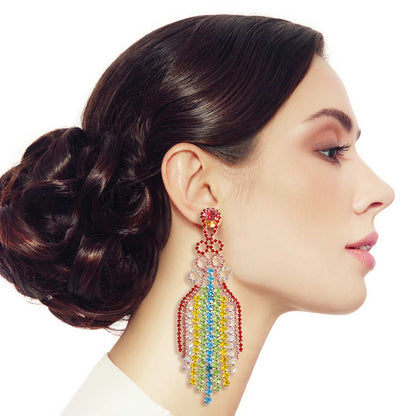 Rainbow Fringe Clip On Earrings