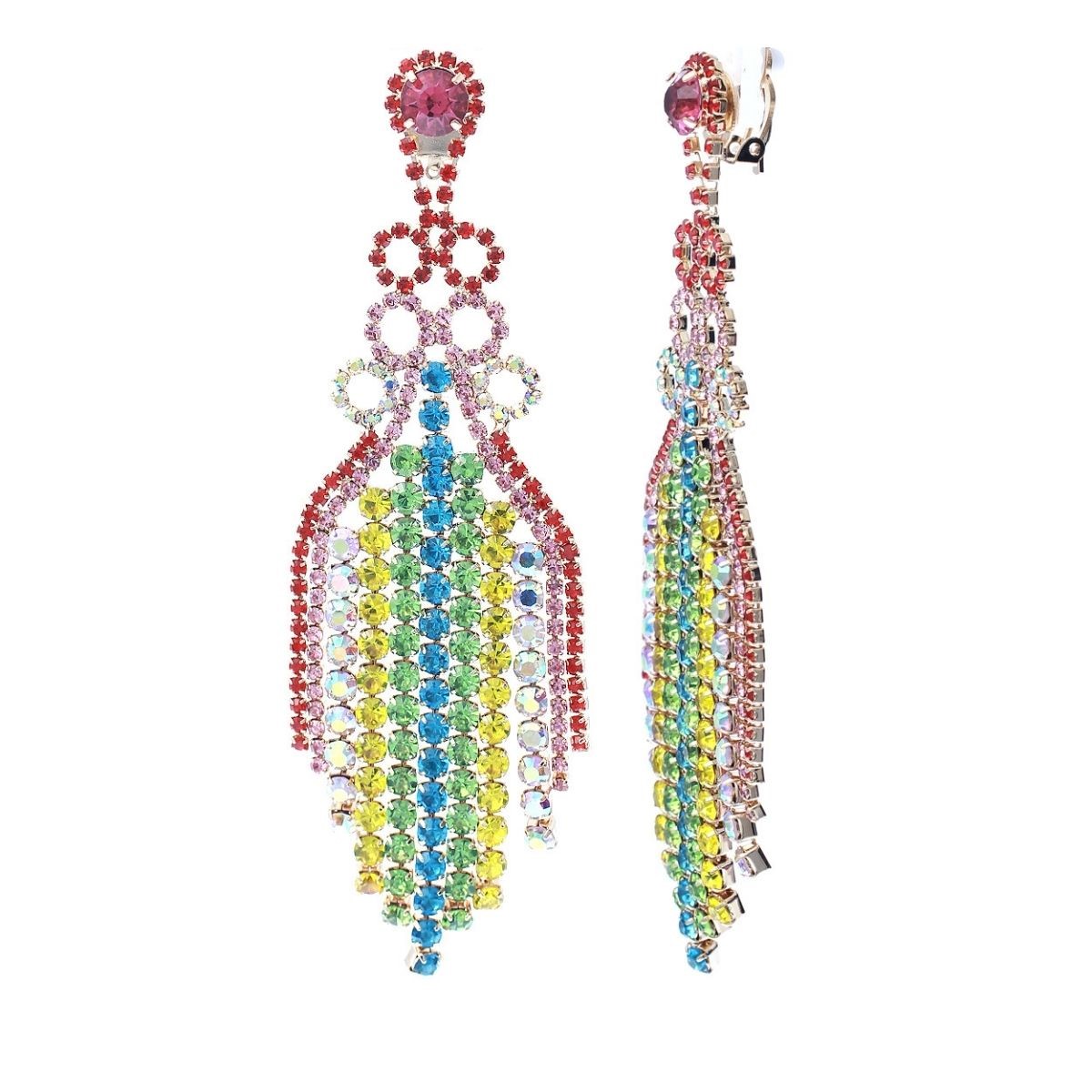 Rainbow Fringe Clip On Earrings