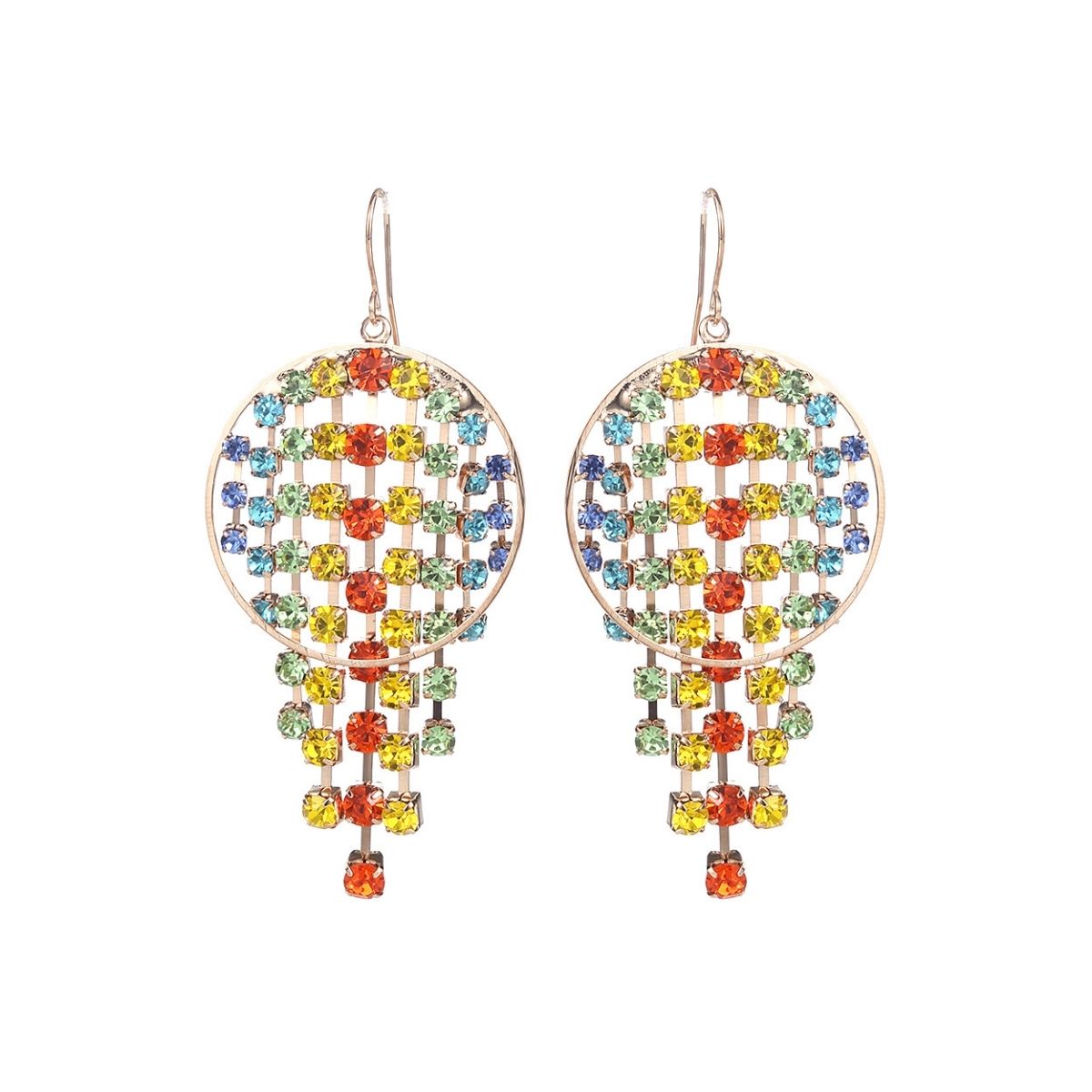 Rainbow Fringe Circle Earrings