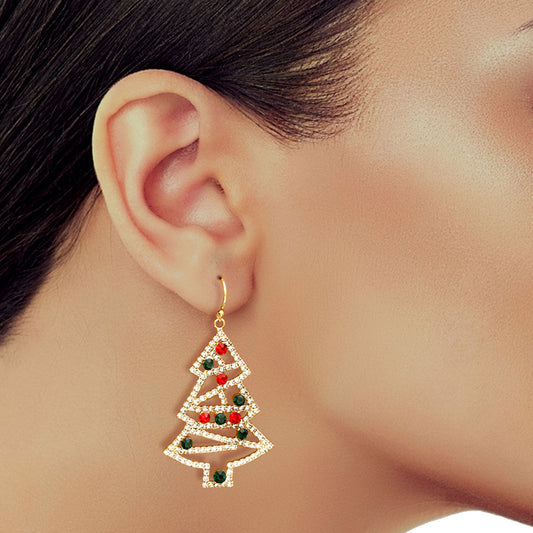 Red Green Light Xmas Tree Earrings