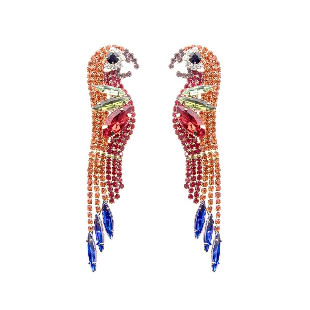 Orange and Red Parrot Fringe Earrings