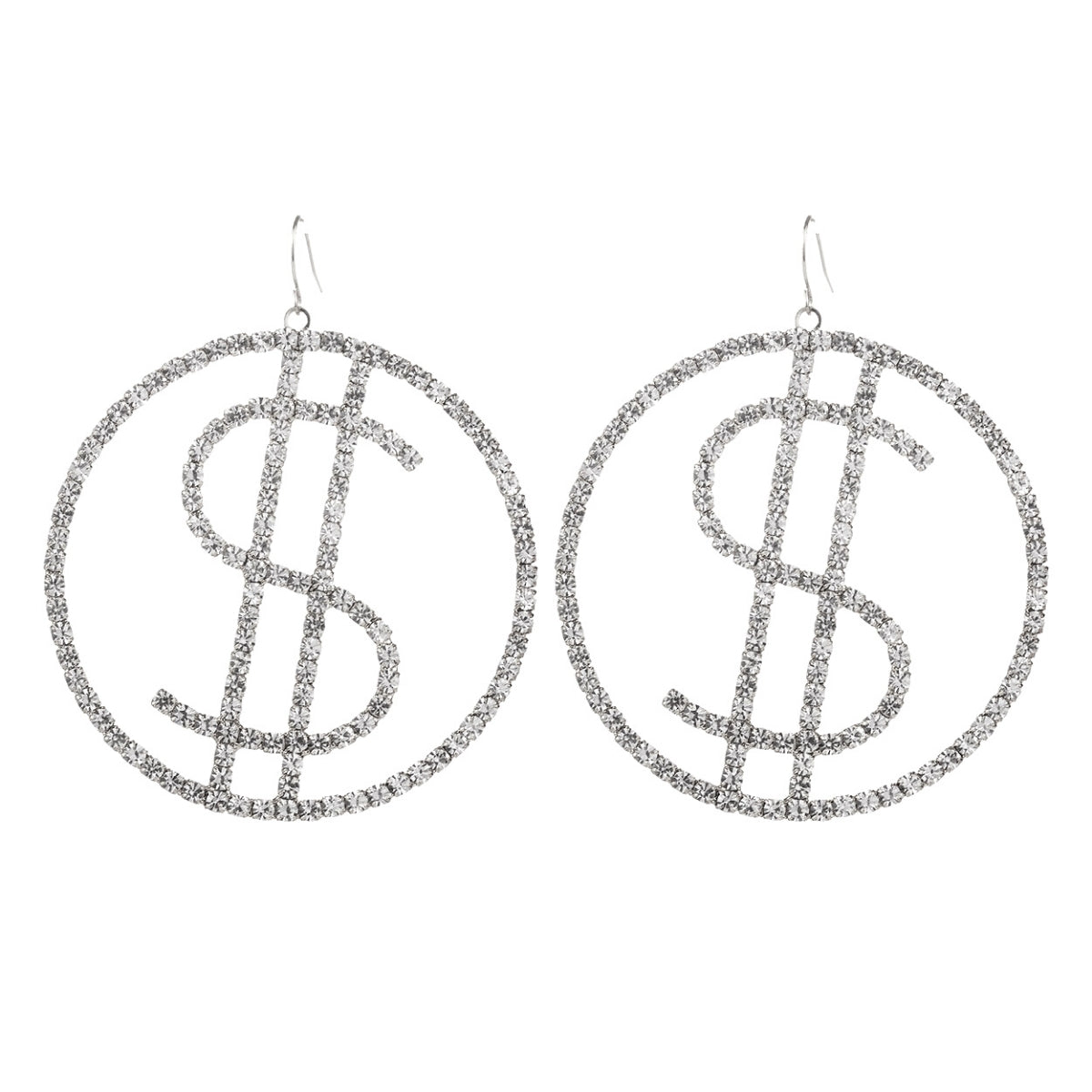 Silver Dollar Sign Stone Earrings