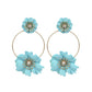 Aqua Coated Flower Drop Hoop Earrings
