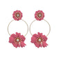 Dark Pink Coated Flower Drop Hoop Earrings