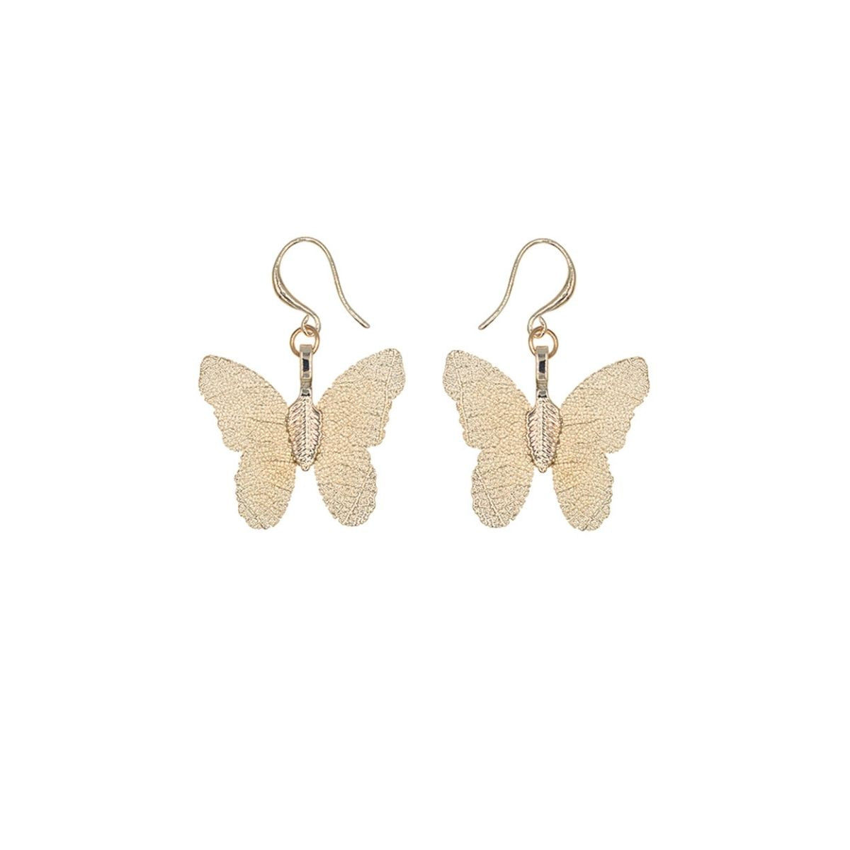 Gold Dipped Real Leaf Butterfly Earrings