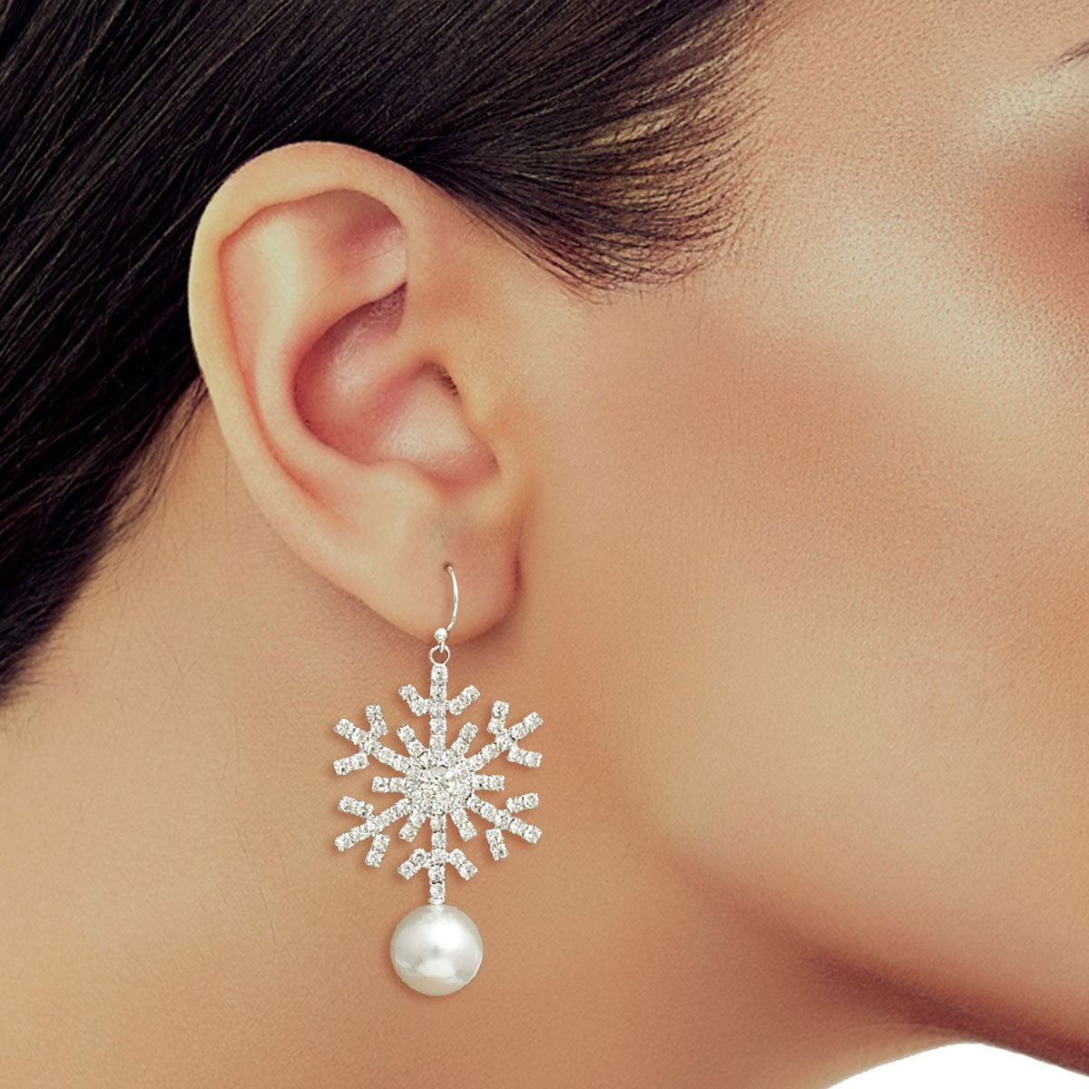 Silver Pearl Snowflake Earrings