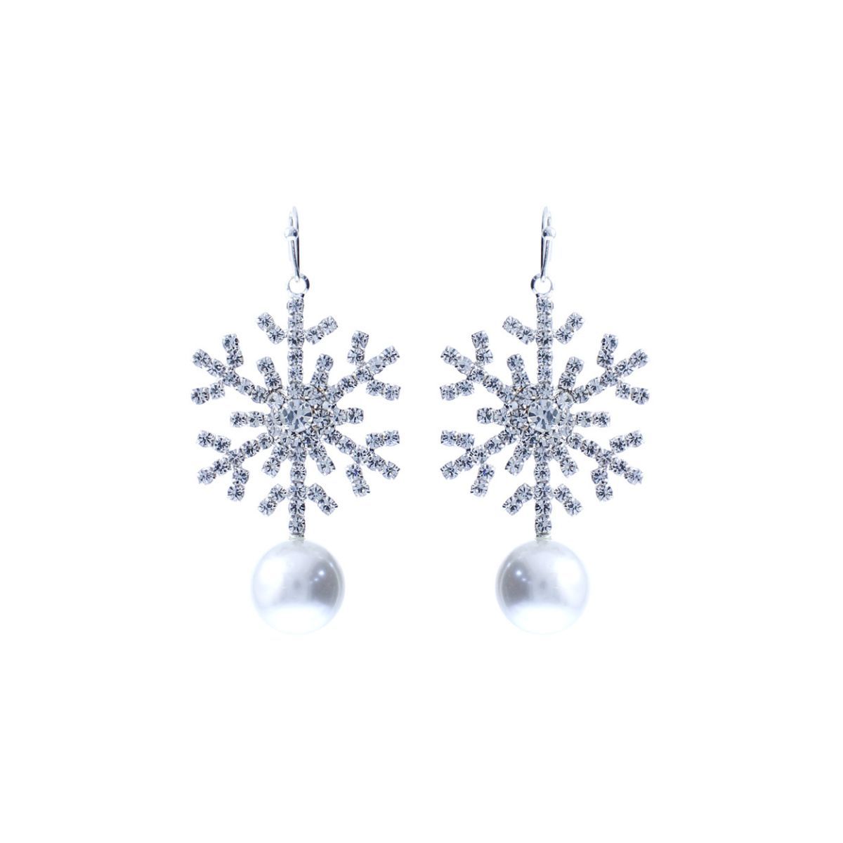 Silver Pearl Snowflake Earrings