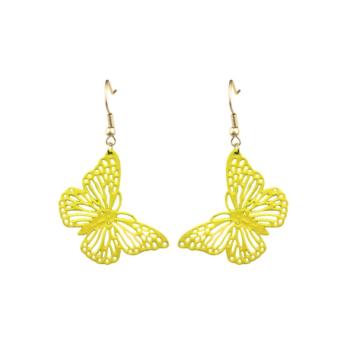 Yellow Metal Butterfly Fish Hook Earrings