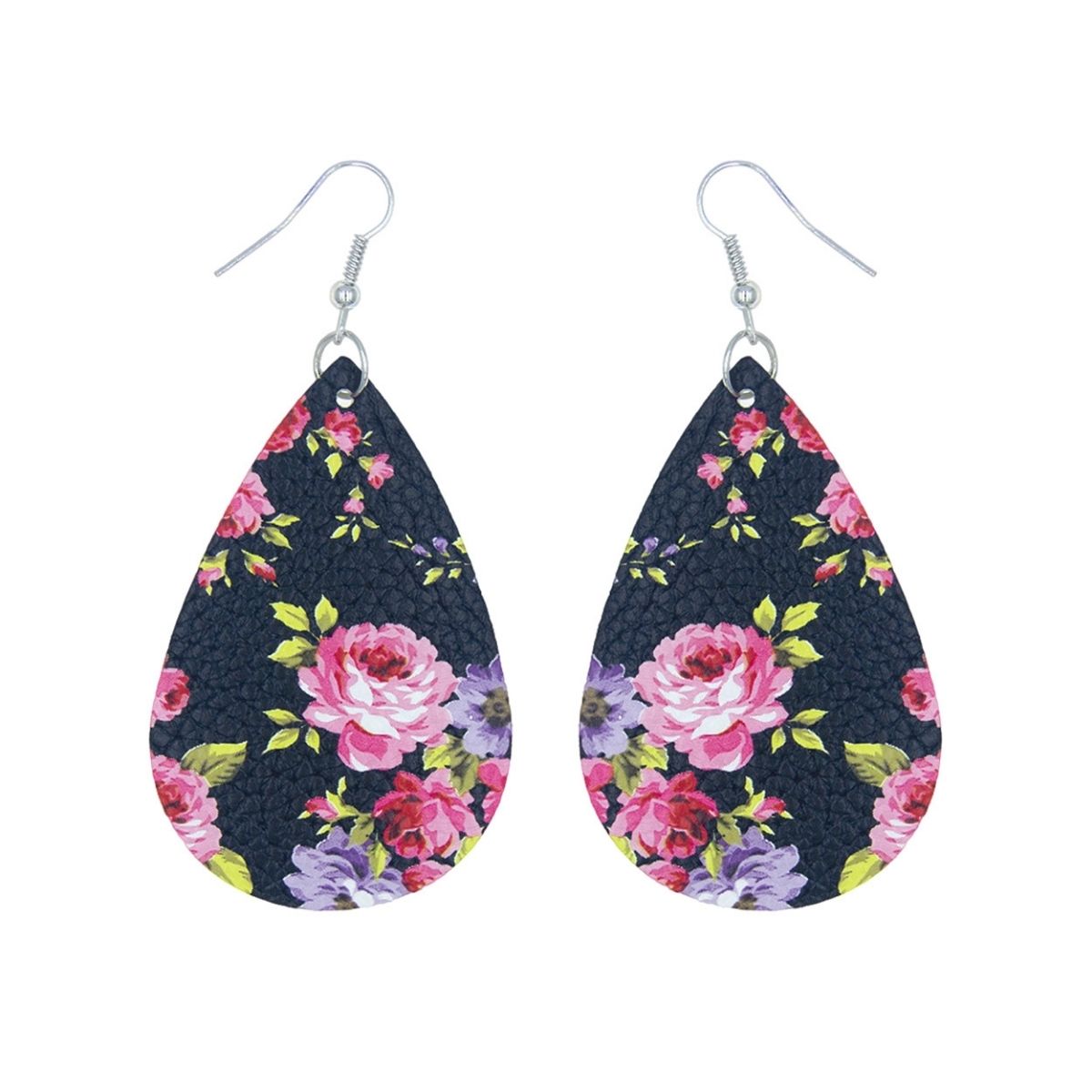 Pink Rose Printed Teardrop Earrings