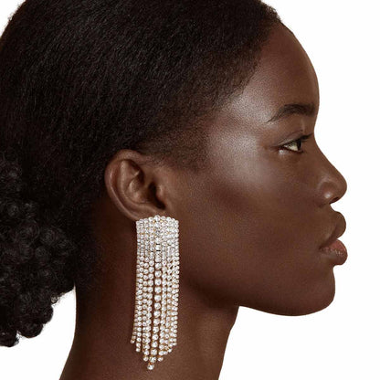 Gold Rectangle Iced Fringe Earrings