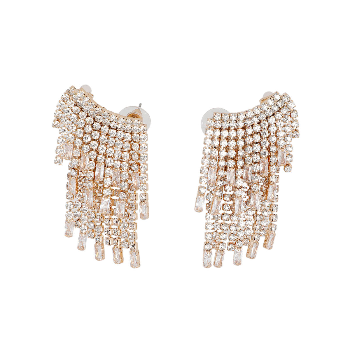 Gold Baguette Fringe Climber Earrings