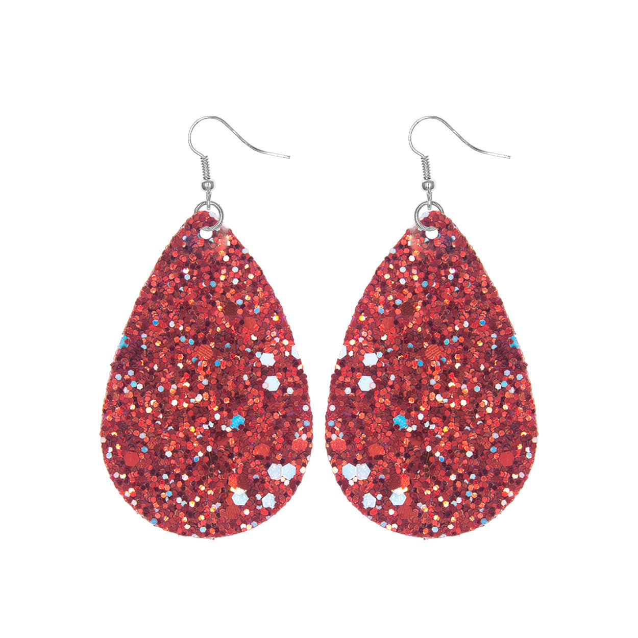 Red Glitter Teardrop Earrings