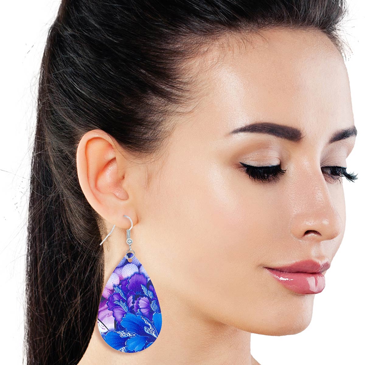 Various Blue Purple Printed Teardrop Earrings